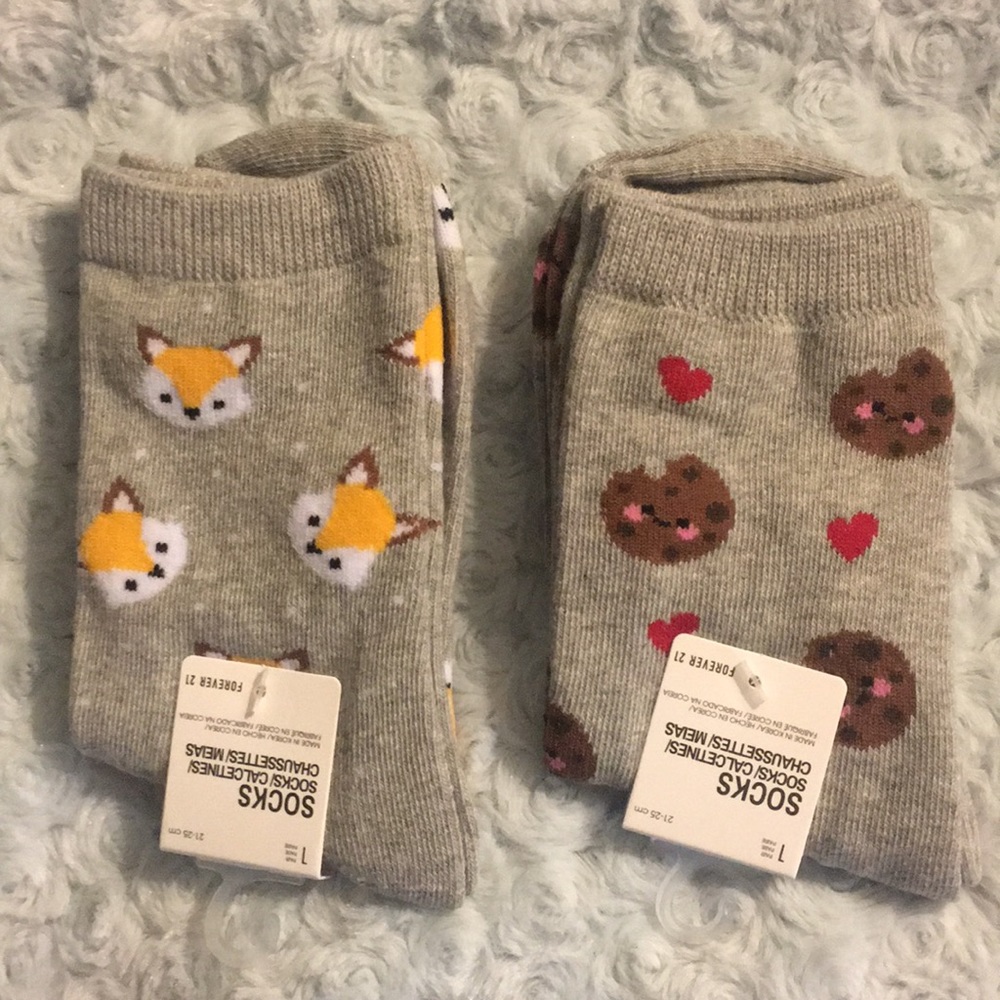 🧦3/$20 Set of Cute Socks - Fox & Cookies Hearts